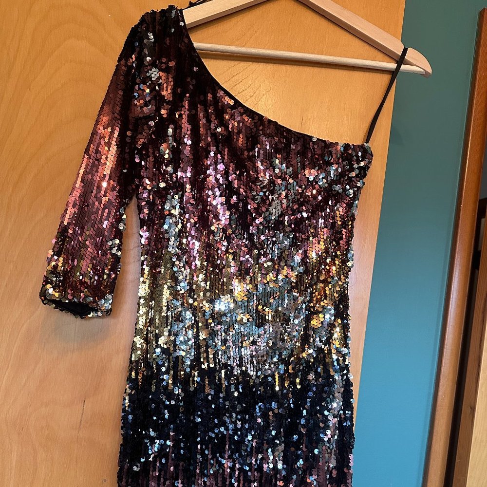 Bebe 1-Shoulder Sequin Multi-Color Mini Dress - image 1